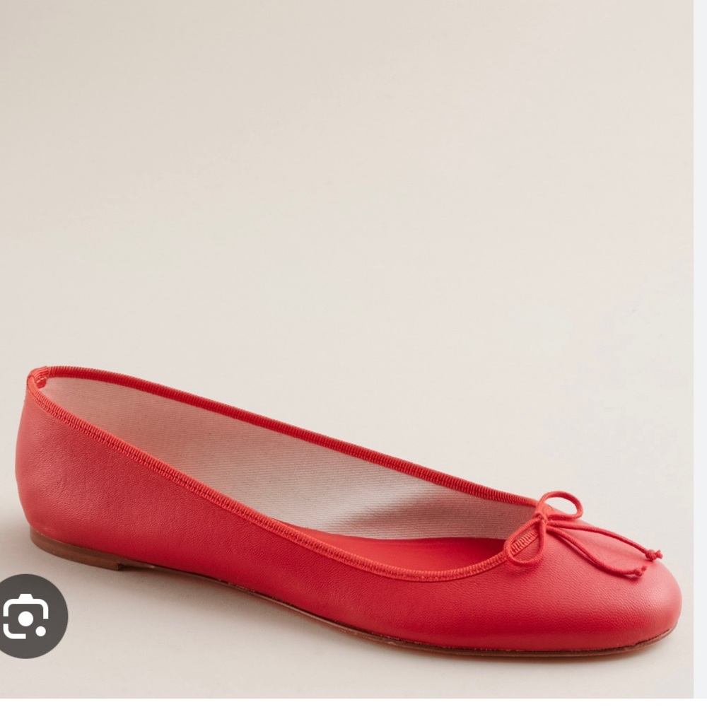 J Crew KiKi red leather ballet flats.